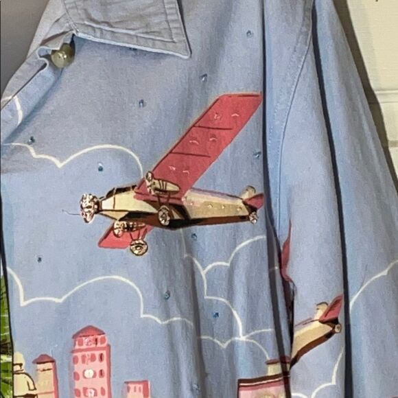 Tantrums Blue Chambray Lightweight Denim Shacket Beach Scene Large - Picture 6 of 14